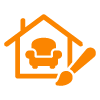 home icon with a couch and paintbrush representing interior design inspiration for seven living spaces
