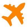 orange airplane icon representing travel and aviation with 8 travel destinations or routes