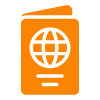 orange passport with globe symbol representing international travel and security for two travelers